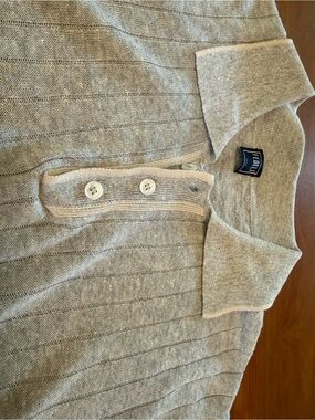 Fedeli Men's Light Gray Polo Shirt with Button Placket. 66% linen 32% cotton.